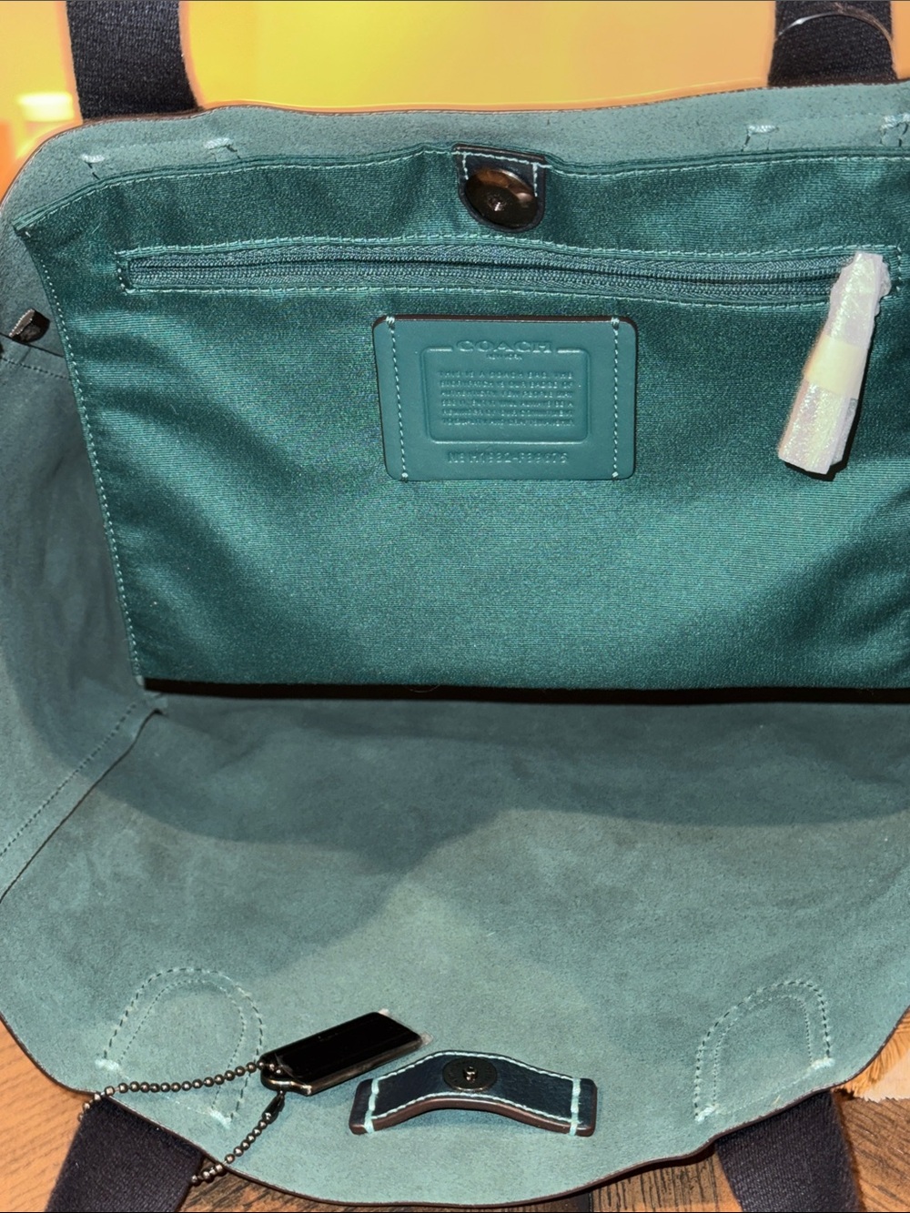 Coach Metallic Teal Women's Tote Bag and GunmetalTag, Suede Interior - NWOT - Picture 6 of 7